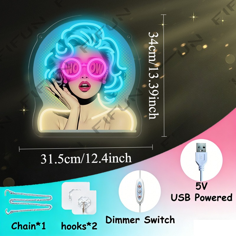 Неоновая вывеска WOW Curl Girl – обзор и цена Commercial Uv Printing